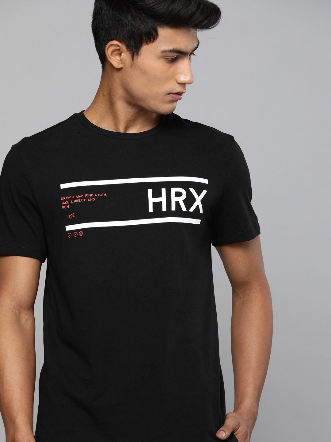 

HRX by Hrithik Roshan Men Jet Black Printed Bio-Wash Antimicrobial Lifestyle Pure Cotton T-shirt