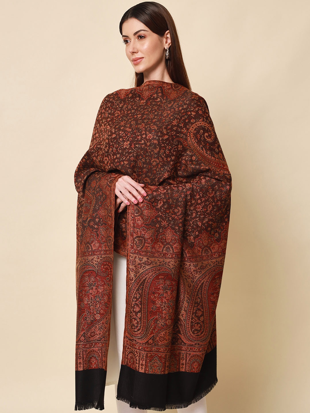 

Pashmoda Jamawar Woven Design shawl for women, Black