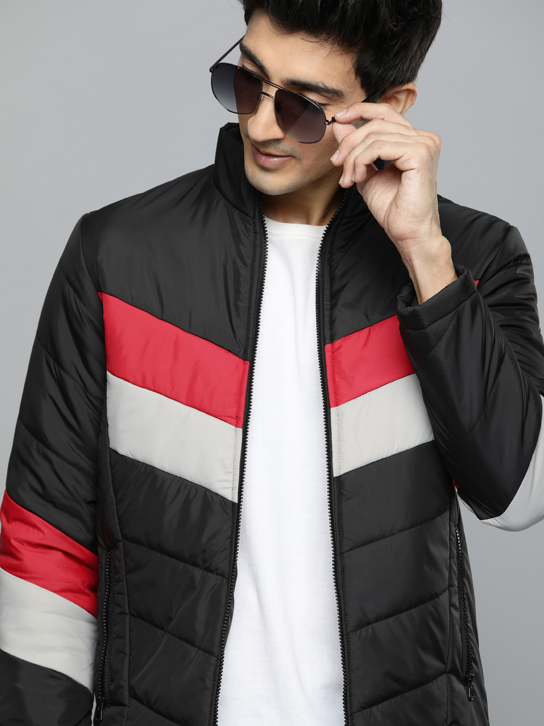 

HERE&NOW Men Black Colourblocked Padded Jacket