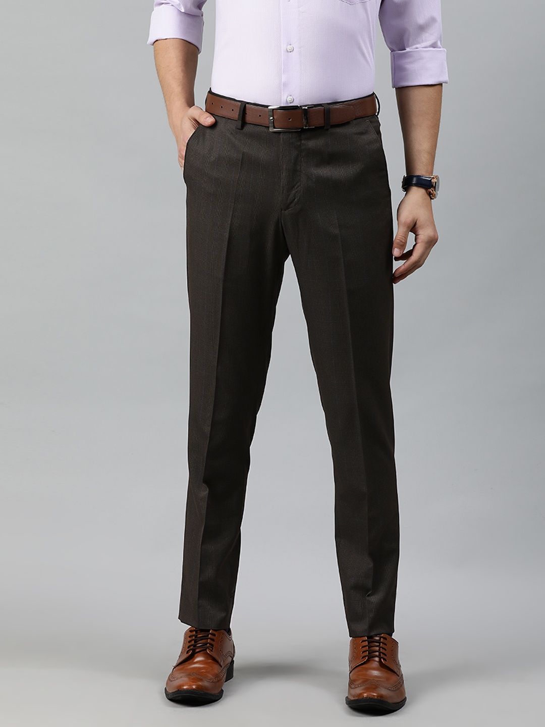 

Arrow Men Brown Tapered Fit Self Design Formal Trousers
