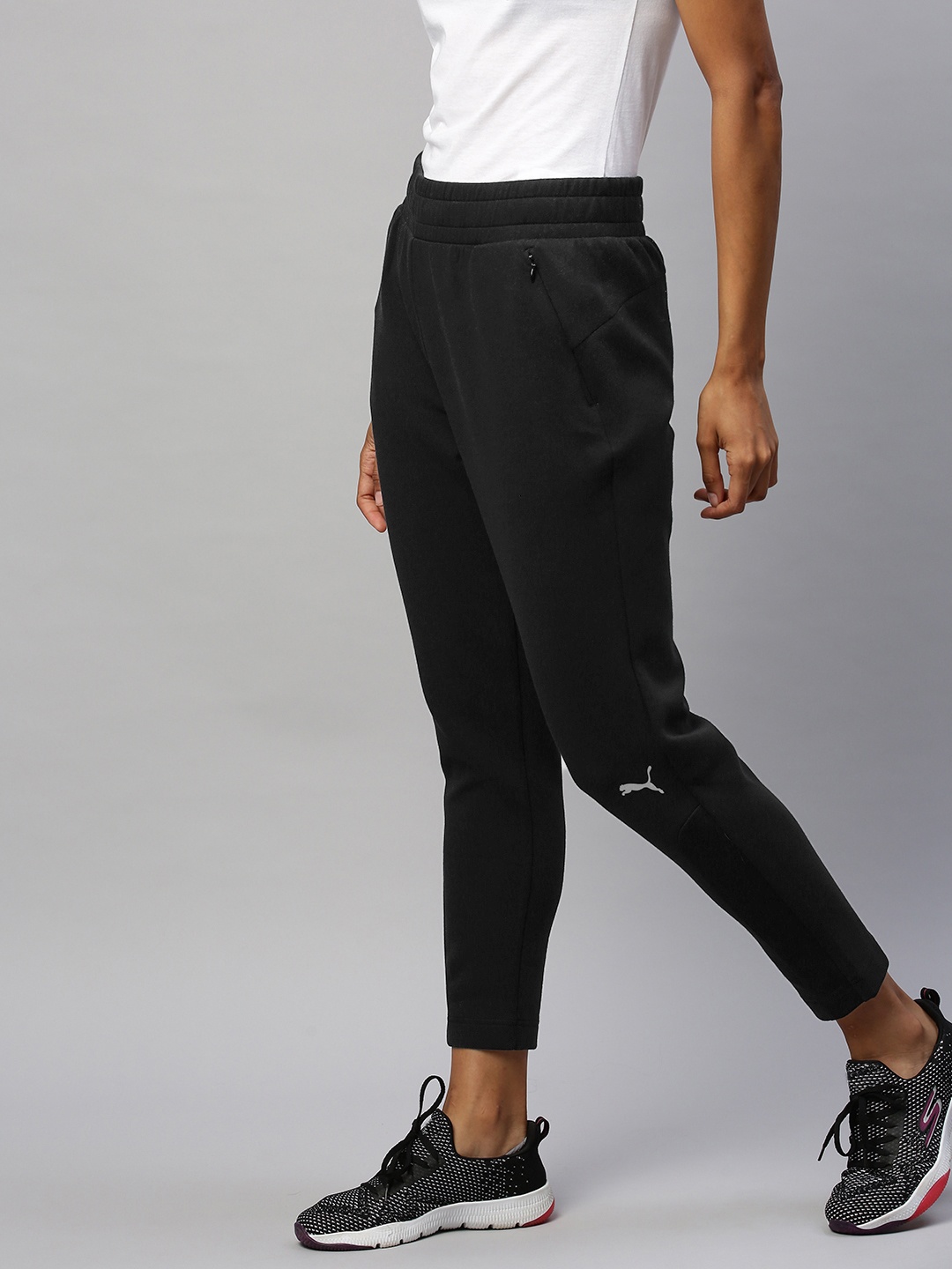 

Puma Women Black Solid Straight Fit Evostripe Cropped Track Pants