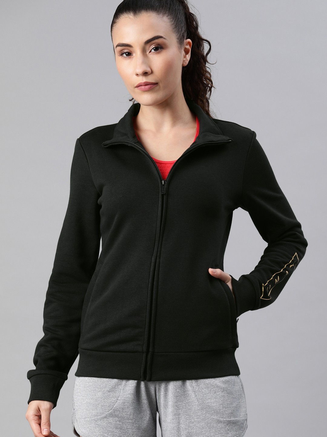 

Puma Women Black Solid Sweat Front-Open Sweatshirt