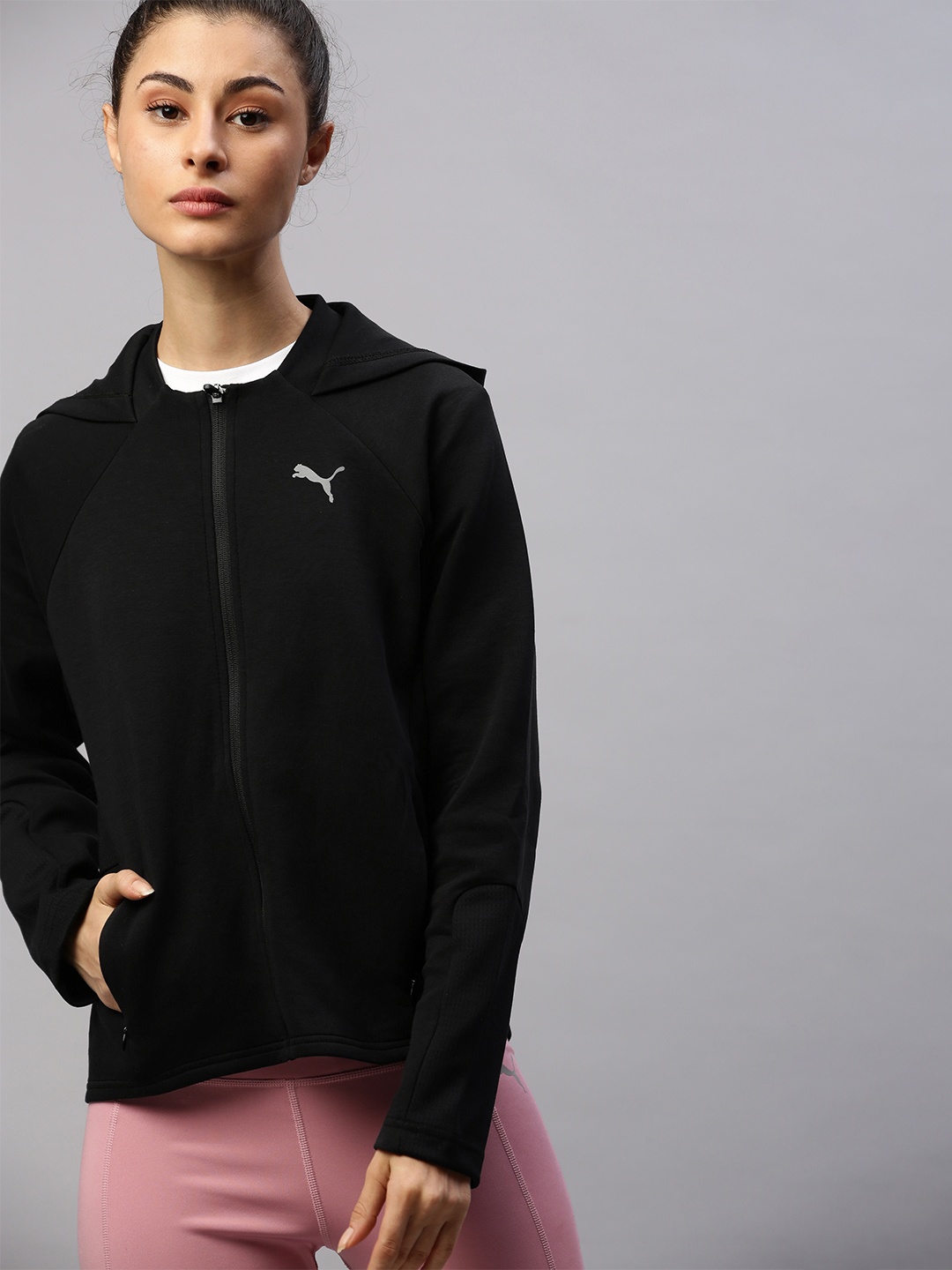 

Puma Women Black Solid dryCELL Evostripe Full-Zip Hooded Sweatshirt