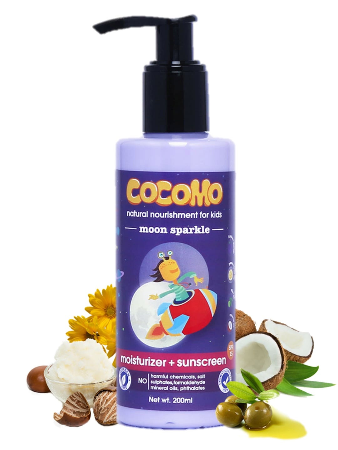 

COCOMO Kids Natural Sustainable Moisturiser and Sunscreen Lotion Moon Sparkle 200ml, Multi