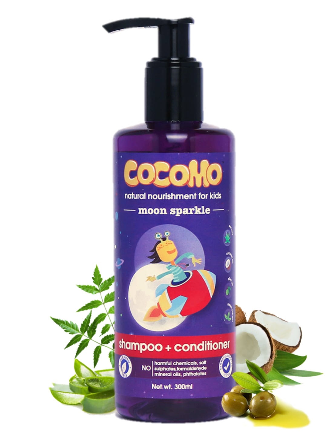 

COCOMO Natural, Sulphate and Paraben Free Kids Sustainable Shampoo & Conditioner - Moon Sparkle 300ml, Blue