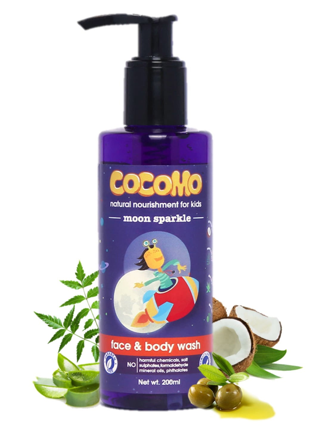 

COCOMO Kids Sustainable Natural Face & Body Wash - Moon Sparkle 200 ml, Blue