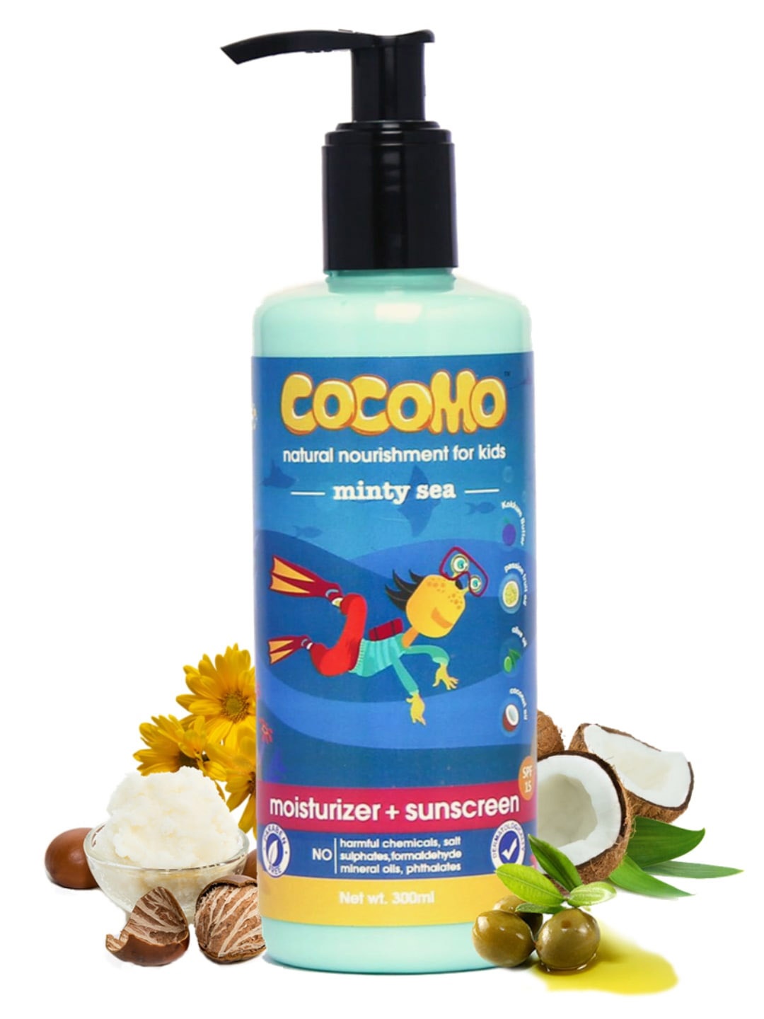 

COCOMO Kids Sustainable Moisturiser & Sunscreen - Minty Sea 300ml, Multi
