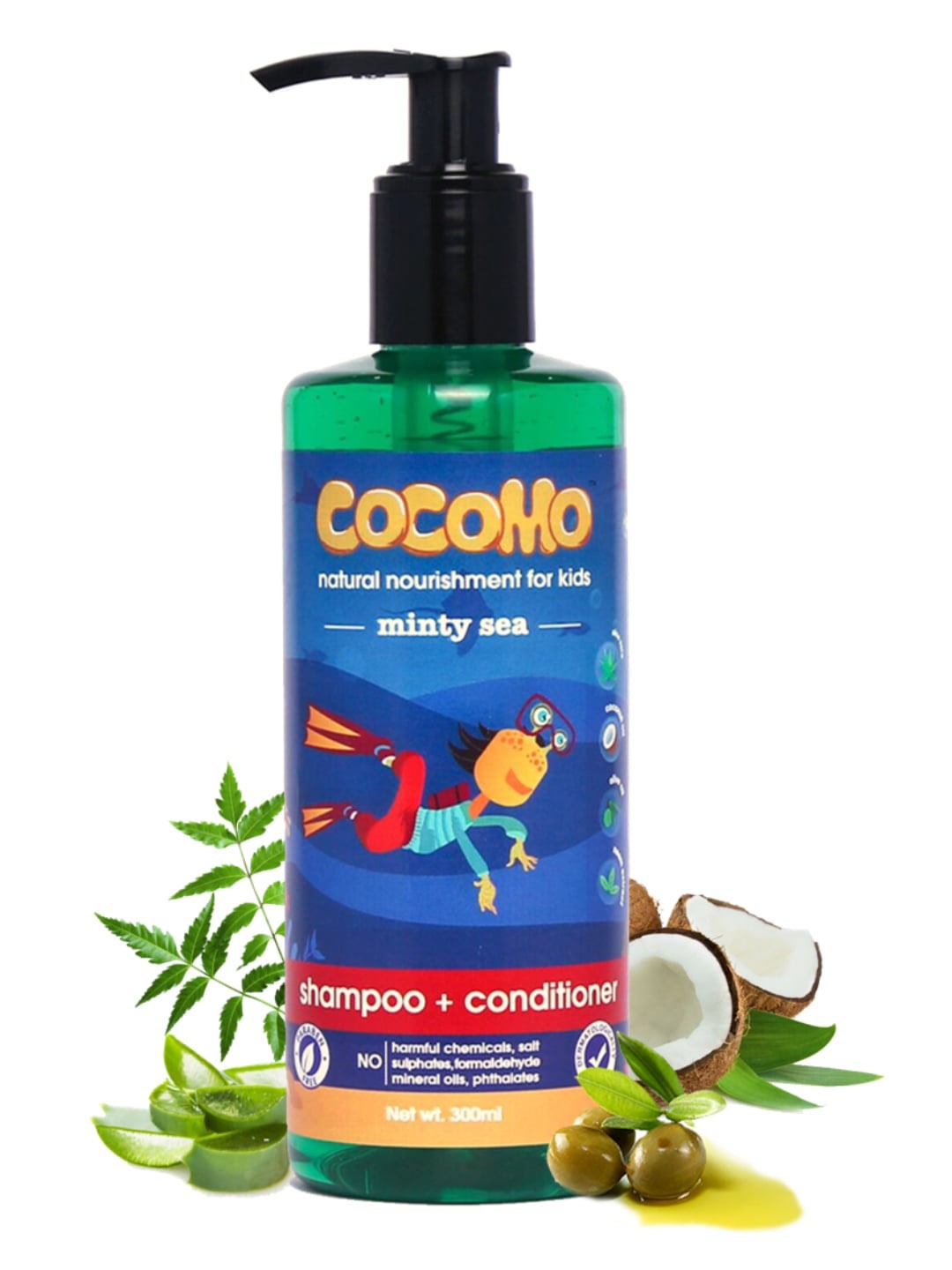 

COCOMO Kids Natural Sustainable Shampoo & Conditioner Minty Sea 300ml, Multi