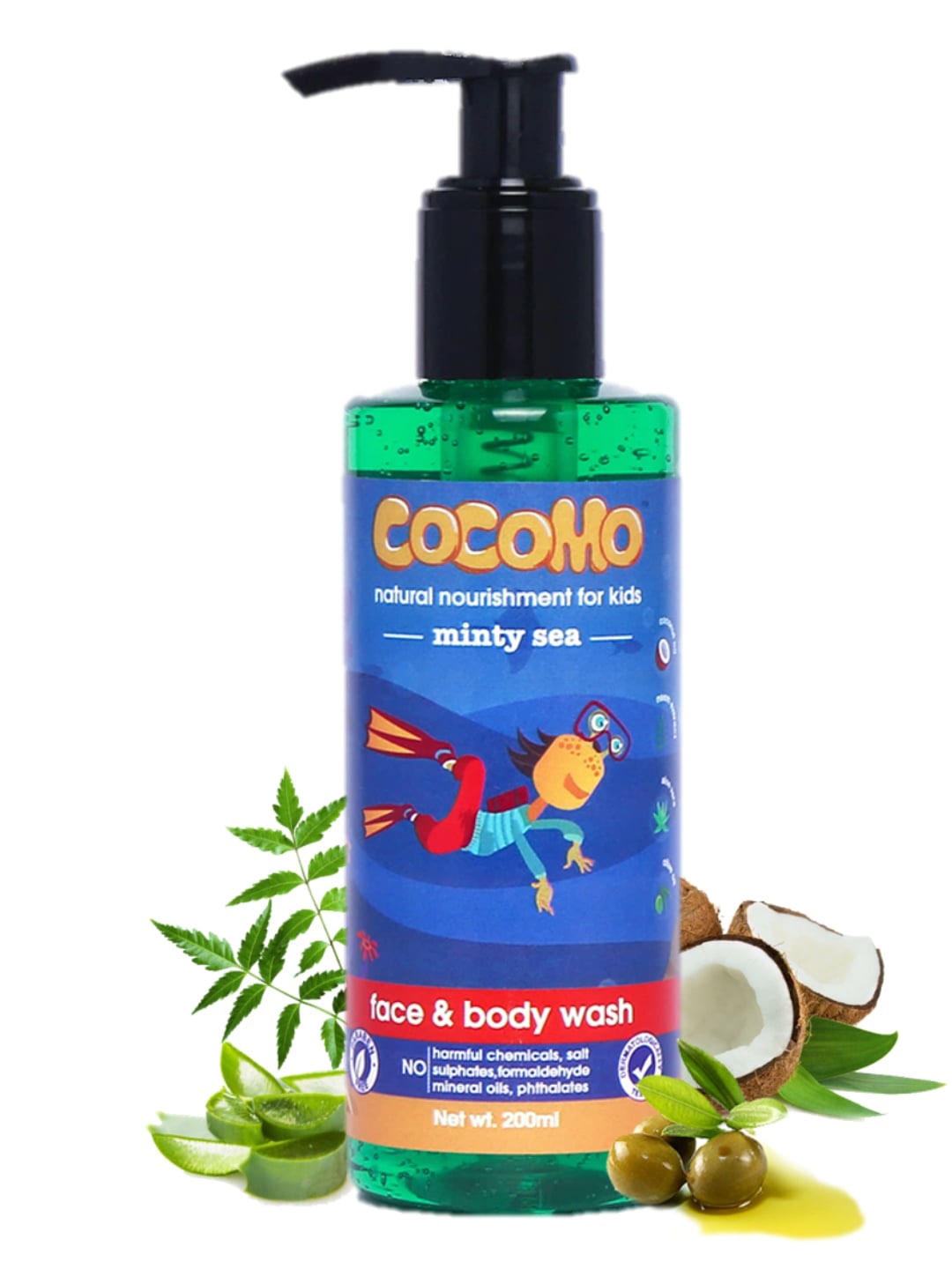 

COCOMO Kids Sustainable Natural Face & Body Wash Minty Sea 200ml, Multi