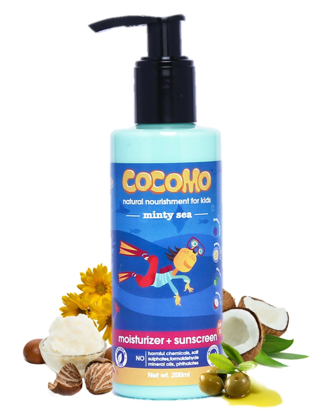 

COCOMO Kids Sustainable Minty Sea Sunscreen Lotion + Moisturiser 200 ml, Multi