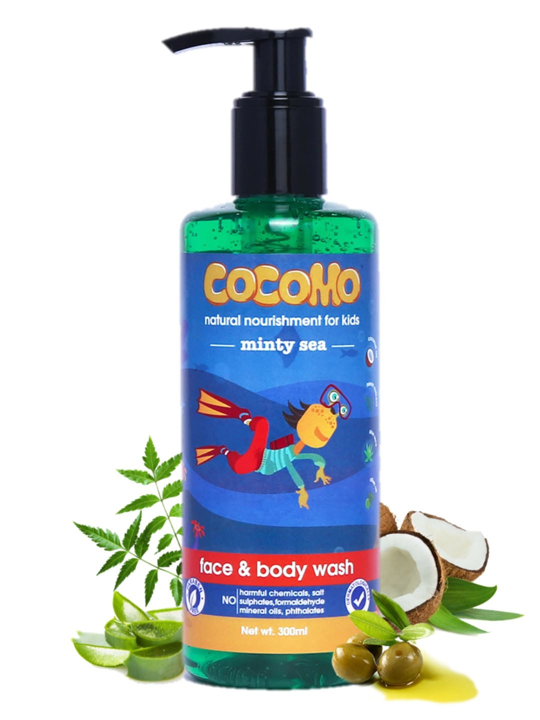 

COCOMO Kids Sustainable Natural Face & Body Wash Minty Sea 300ml, Multi