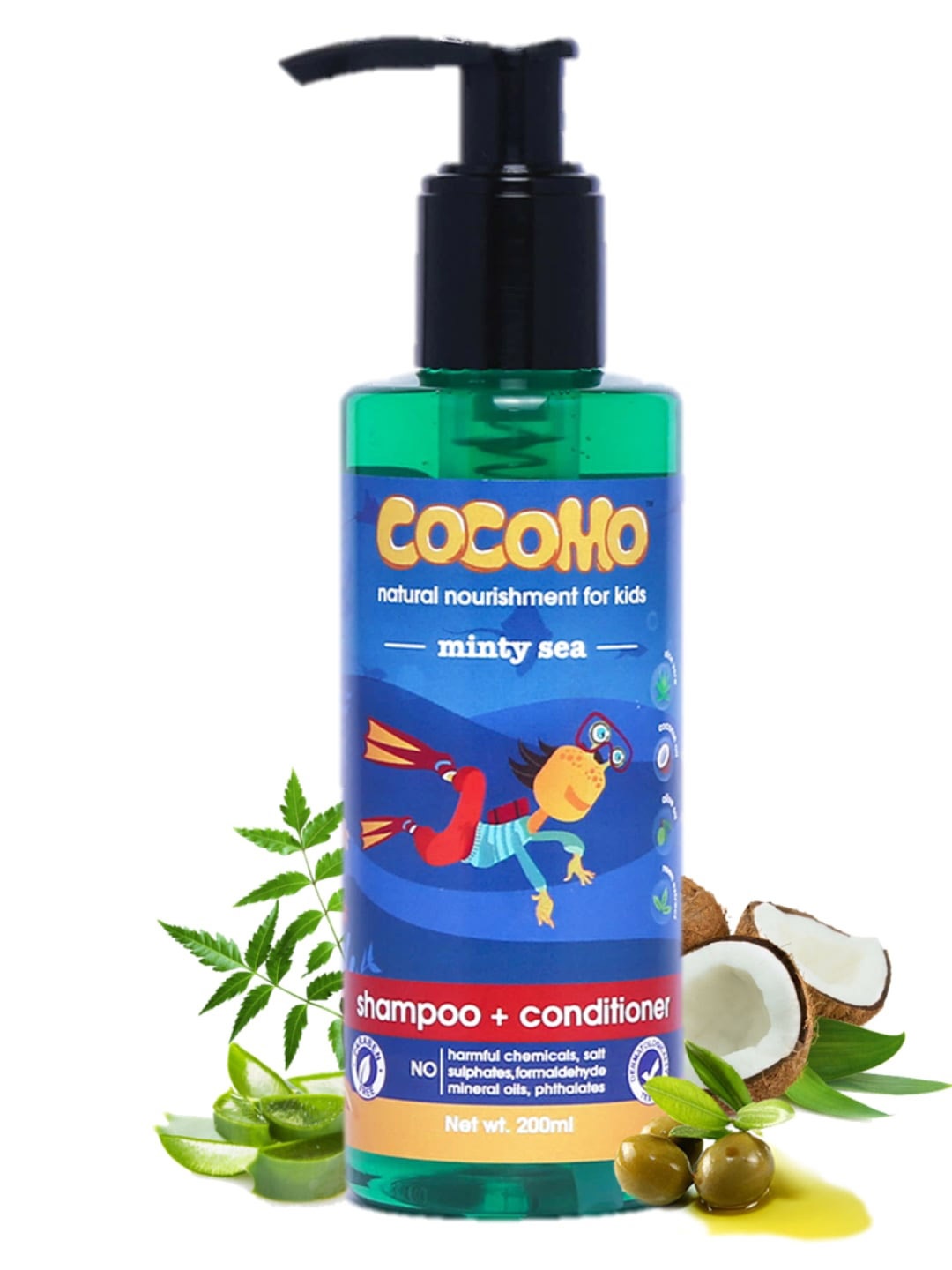 

COCOMO Kids Natural Sustainable Shampoo & Conditioner Minty Sea 200ml, Multi
