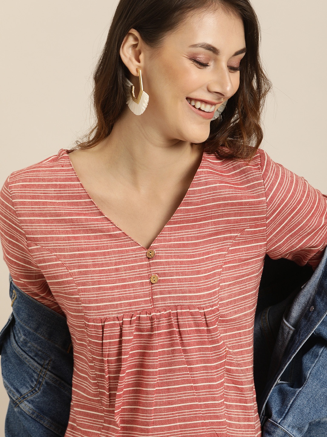 

Taavi Women Coral Woven Legacy Cotton Striped A-Line Dress