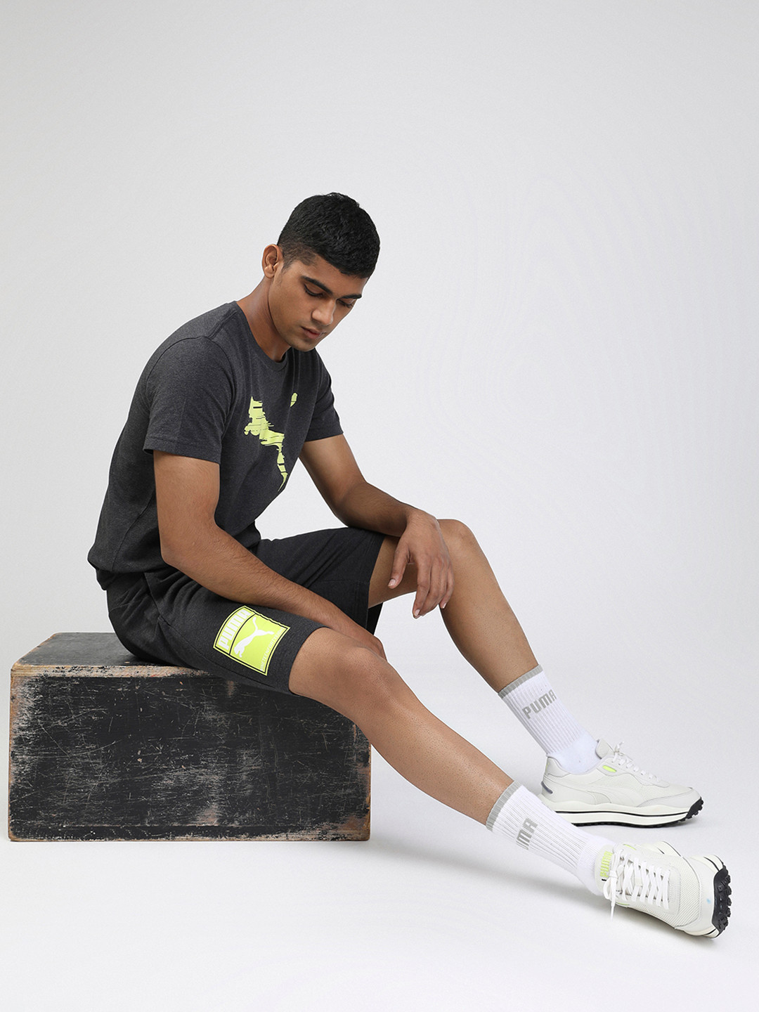 

Puma Men Grey Graphic Printed Shorts