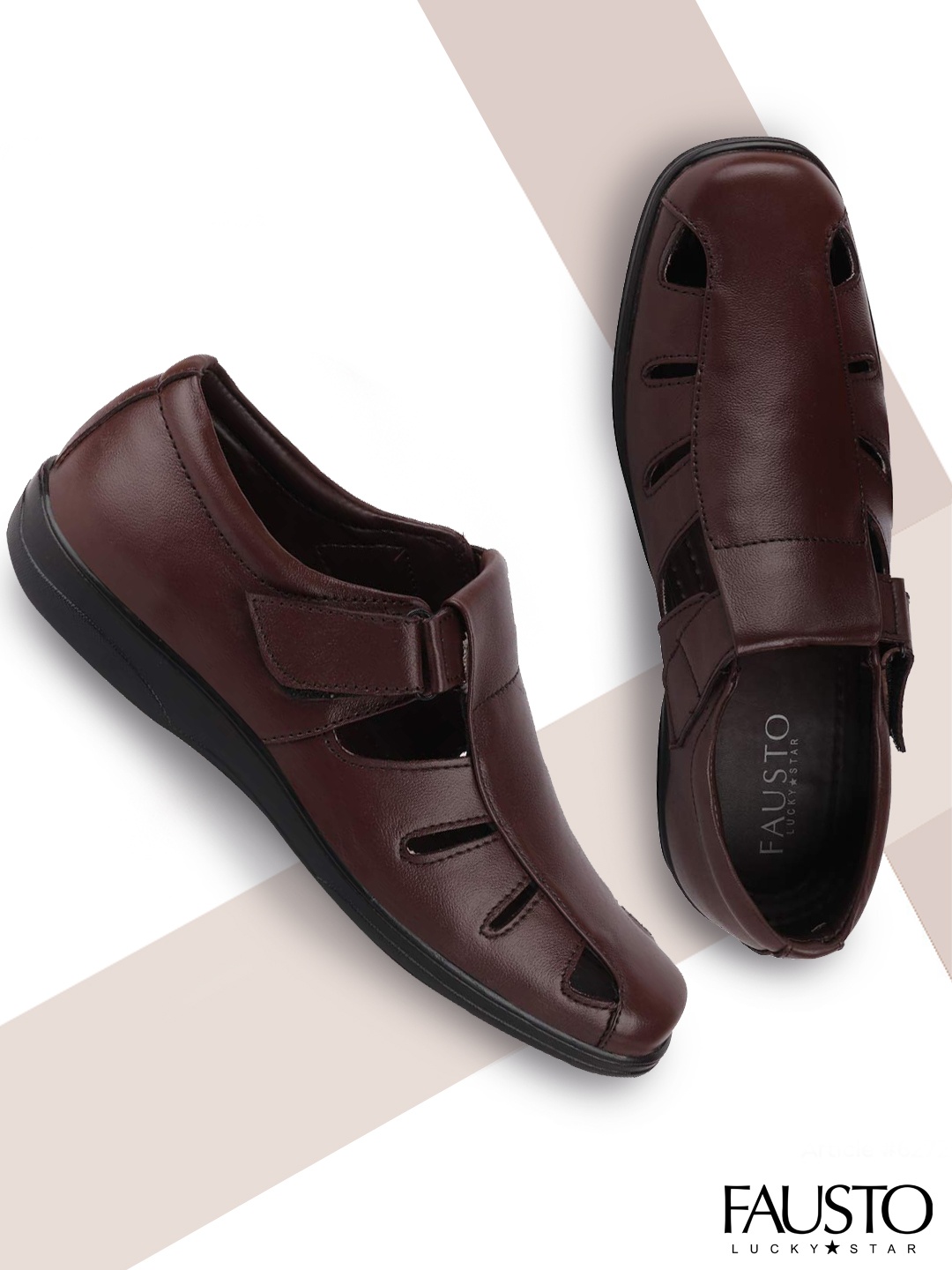 

FAUSTO Men Brown Leather Shoe Style Sandals