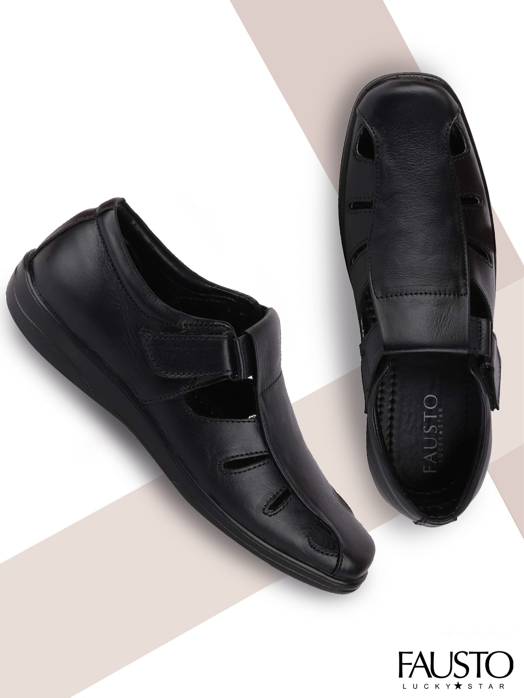 

FAUSTO Men Black Solid Shoe-Style Sandals