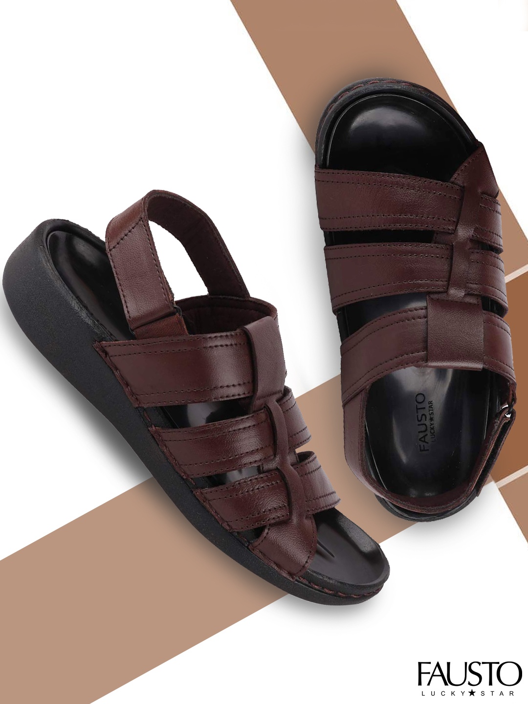 

FAUSTO Men Coffee Brown Solid Leather Shoe-Style Sandals