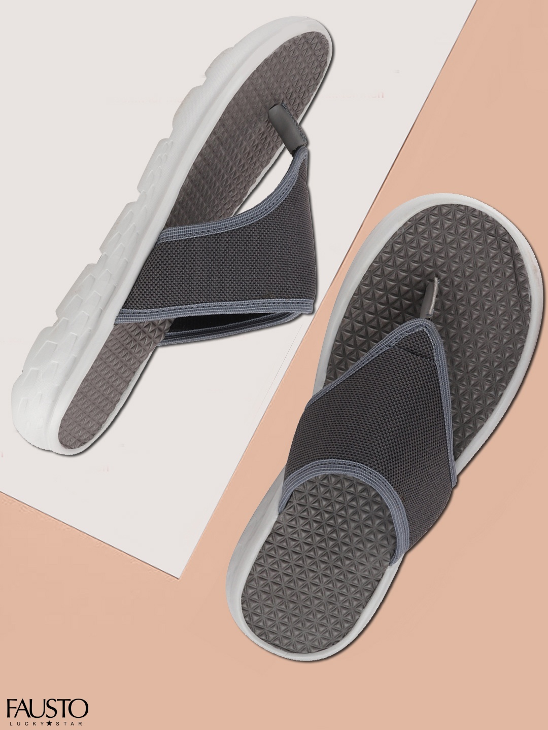 

FAUSTO Men Grey Self Design Thong Flip-Flops