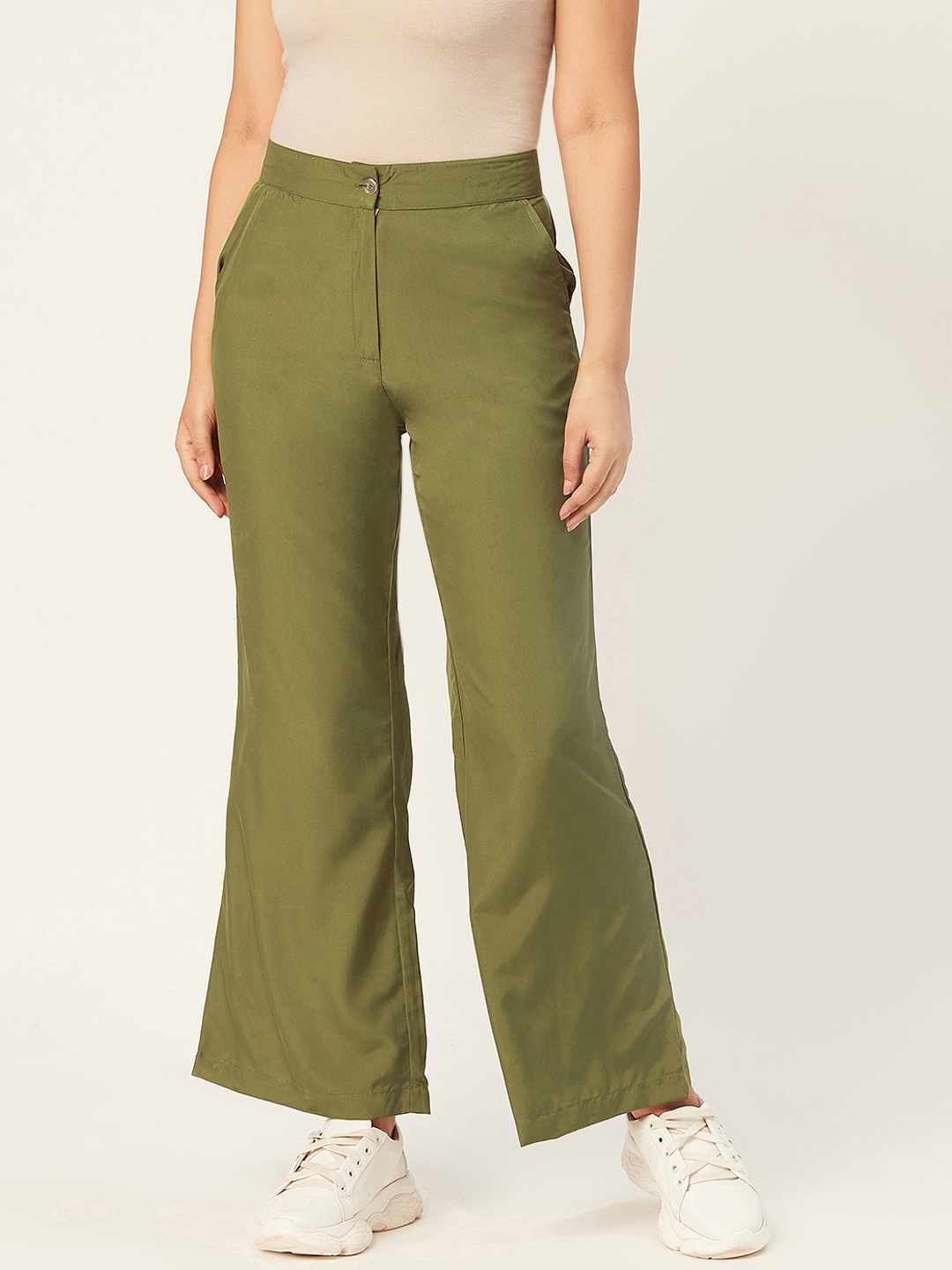 

Alsace Lorraine Paris Women Olive Green Flared Solid Bootcut Trousers