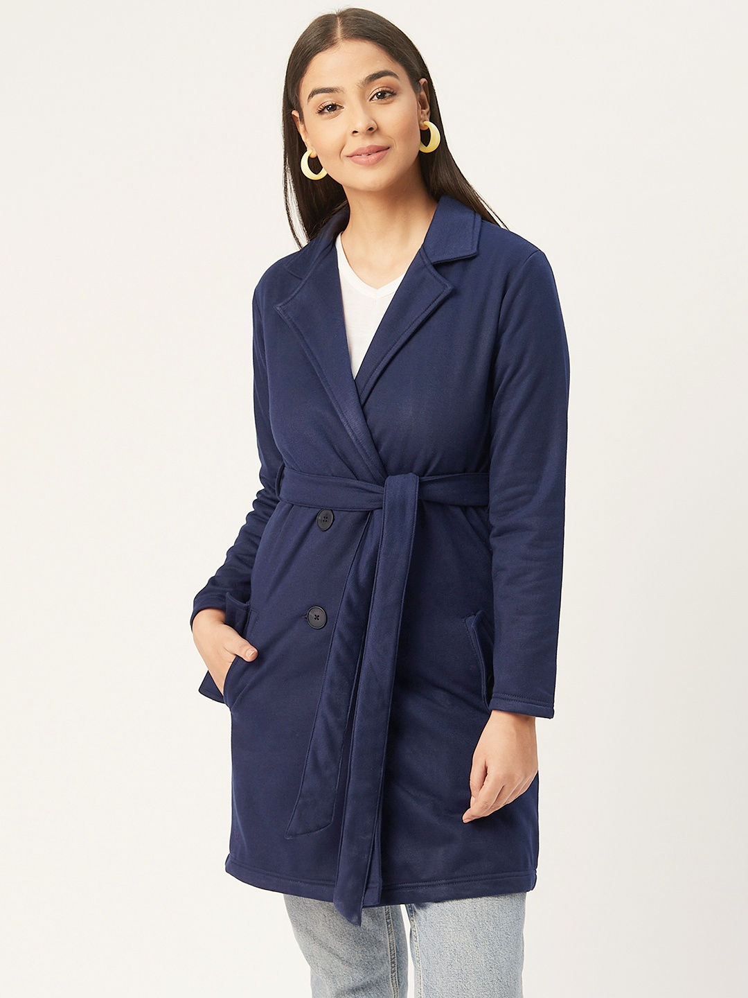 

Alsace Lorraine Paris Women Navy Blue Solid Double-Breasted Overcoat