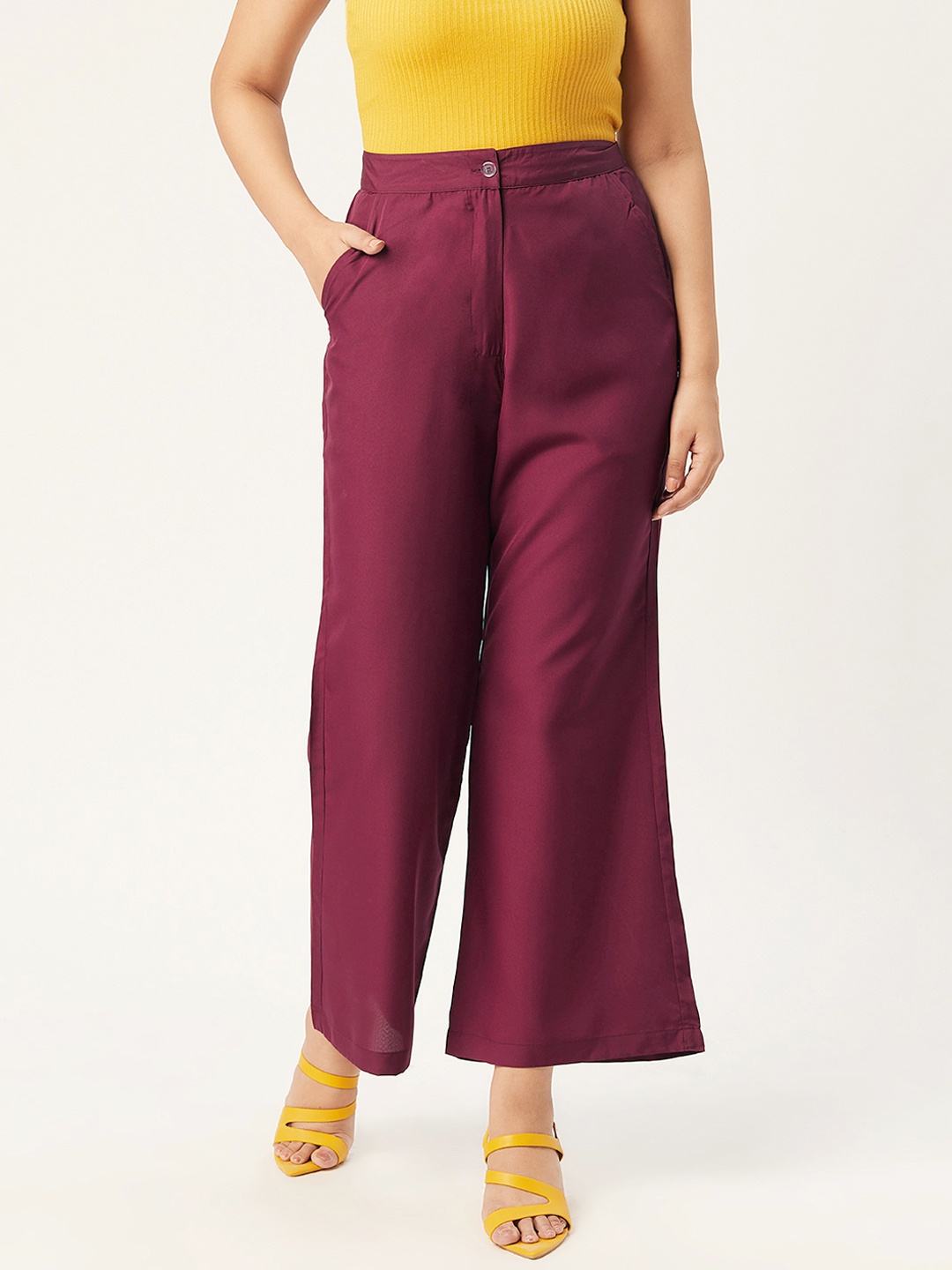 

Alsace Lorraine Paris Women Burgundy High-Rise Flared Solid Bootcut Trousers