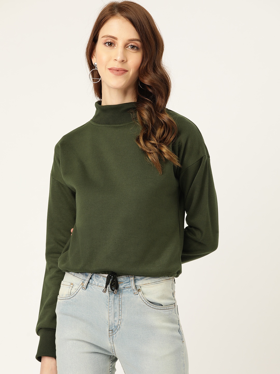 

Alsace Lorraine Paris Women Olive Green Solid Sweatshirt