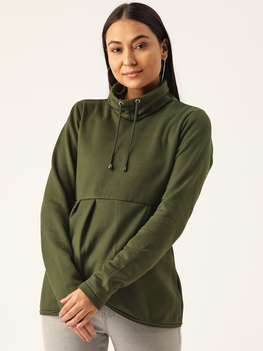 

Alsace Lorraine Paris Women Olive Green Solid Sweatshirt