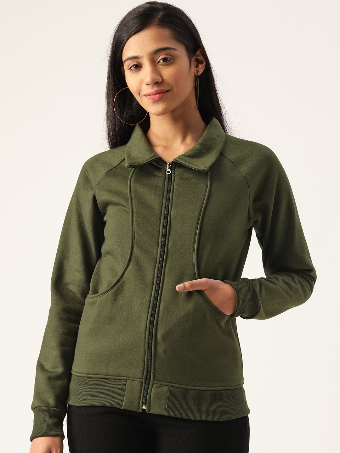 

Alsace Lorraine Paris Women Olive Green Solid Sweatshirt