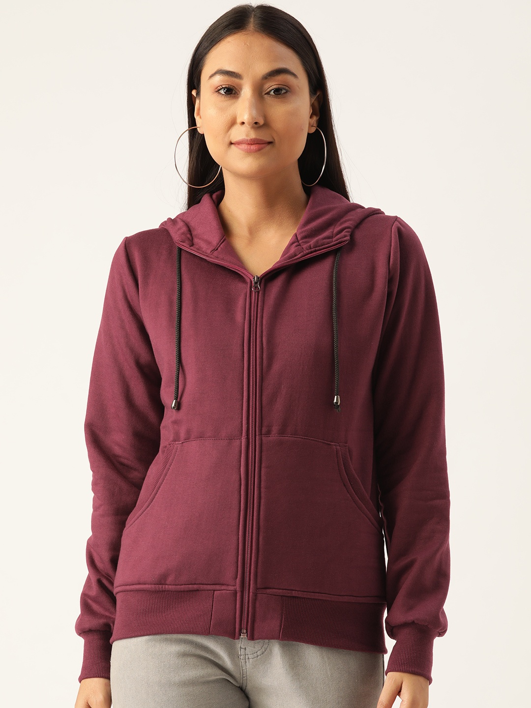 

Alsace Lorraine Paris Women Burgundy Solid Hooded Sweatshirt