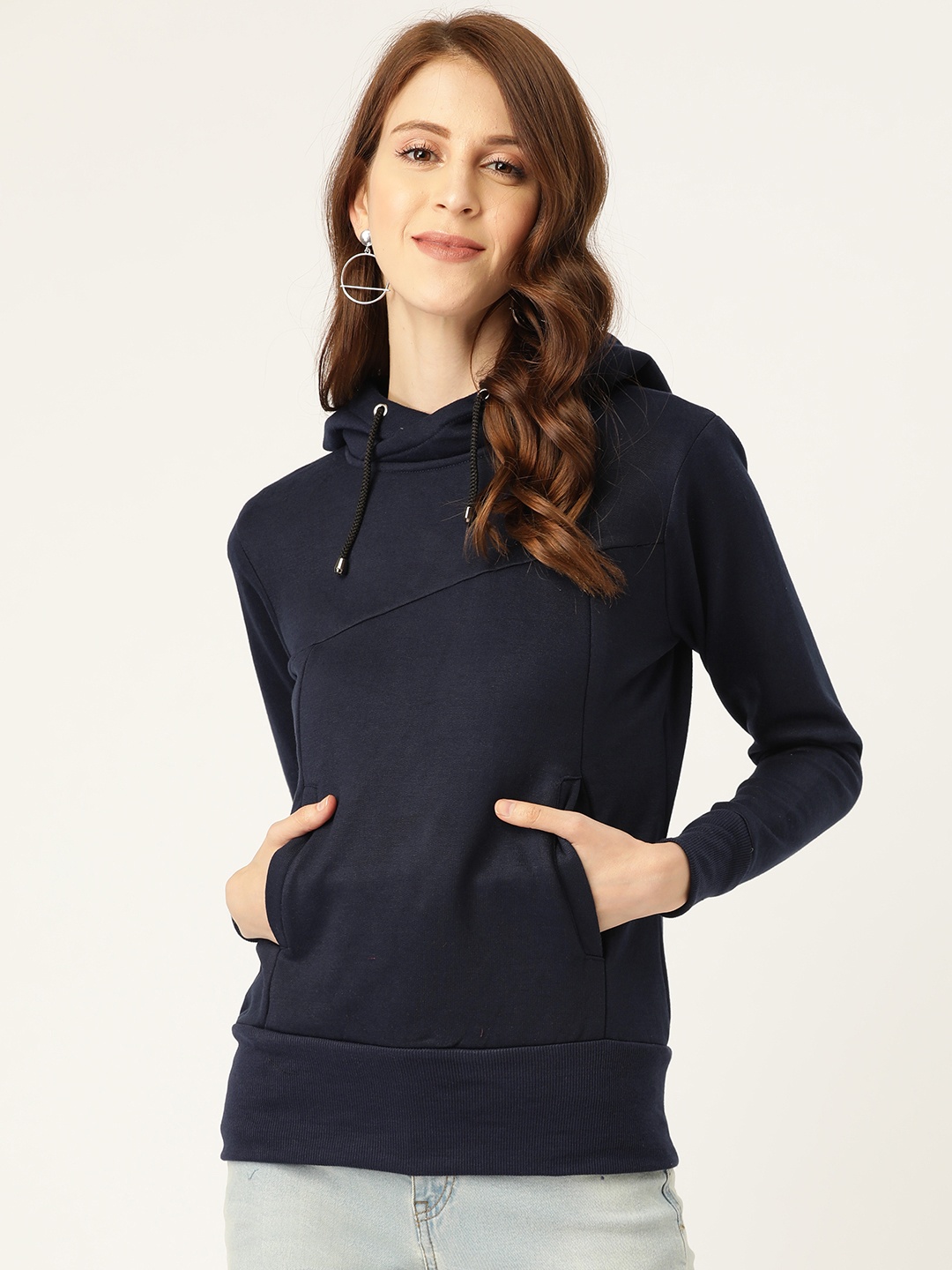 

Alsace Lorraine Paris Women Navy Blue Solid Hooded Sweatshirt