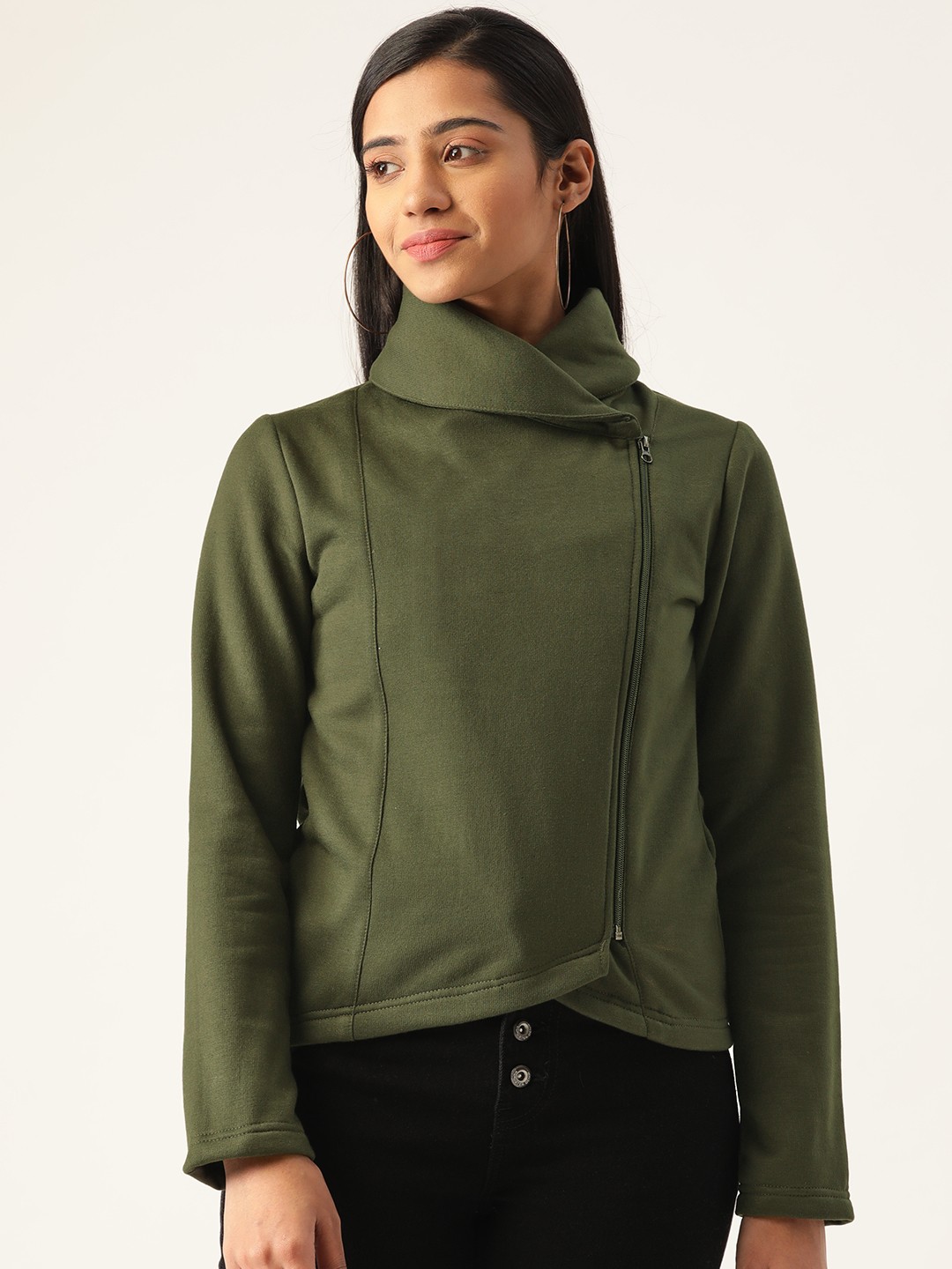 

Alsace Lorraine Paris Women Olive Green Solid Tailored Jacket