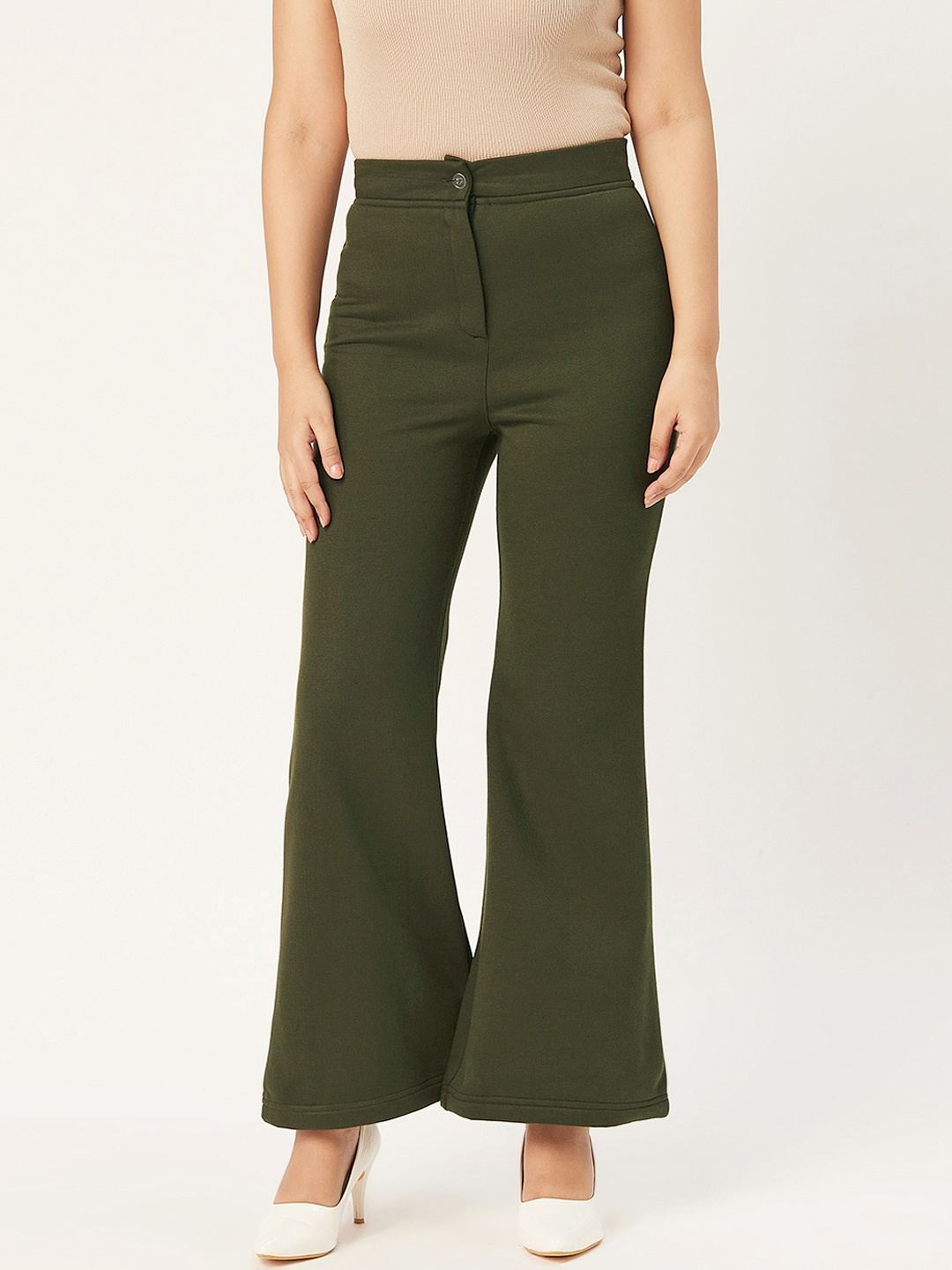 

Alsace Lorraine Paris Women Olive Green Flared Solid Bootcut Trousers