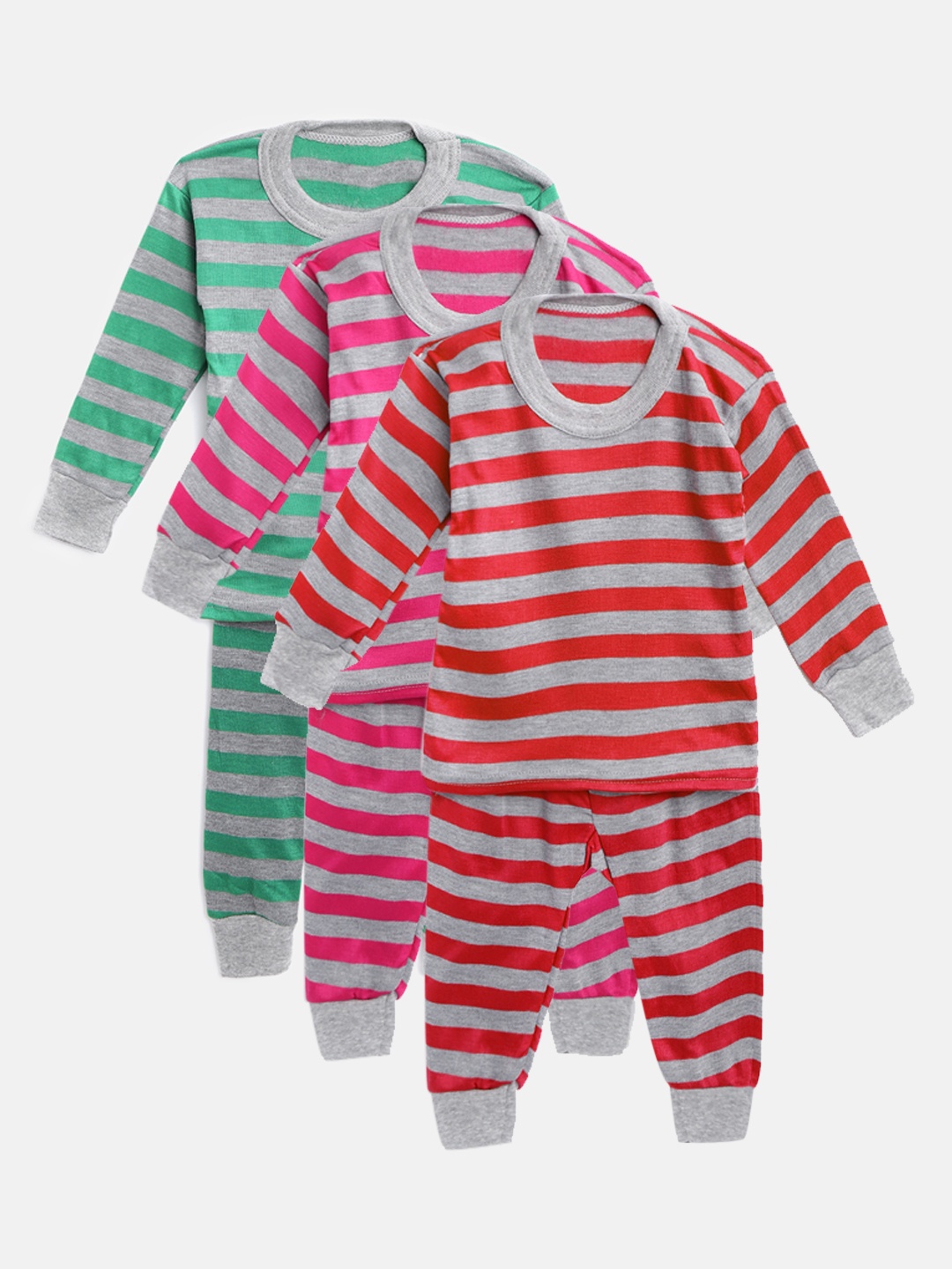 

MANZON Kids Pack of 3 Striped Thermal Sets, Pink