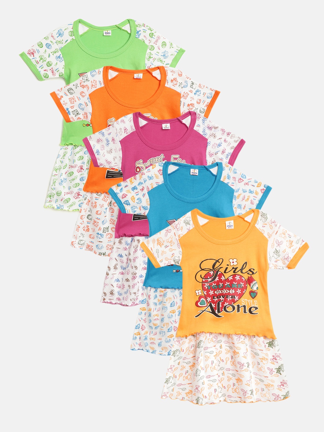 

MANZON Girls Pack of 5 Printed Co-Ord Set, Multi