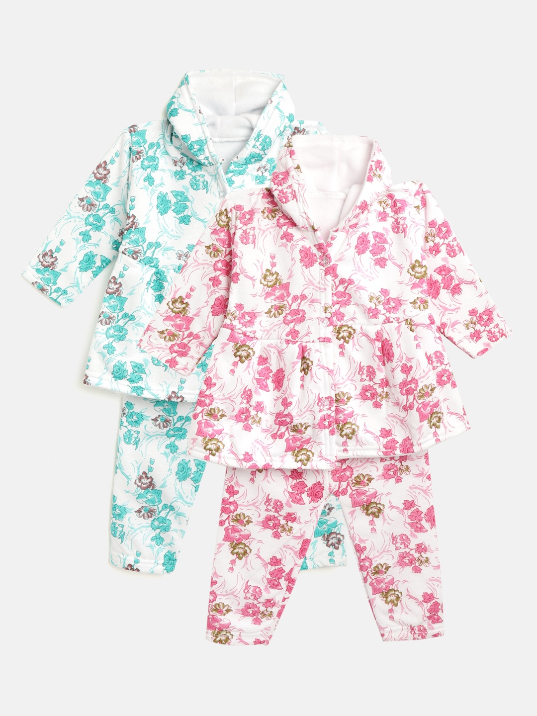 

MANZON Girls Pack of 2 Floral Print Winter Top with Leggings, White