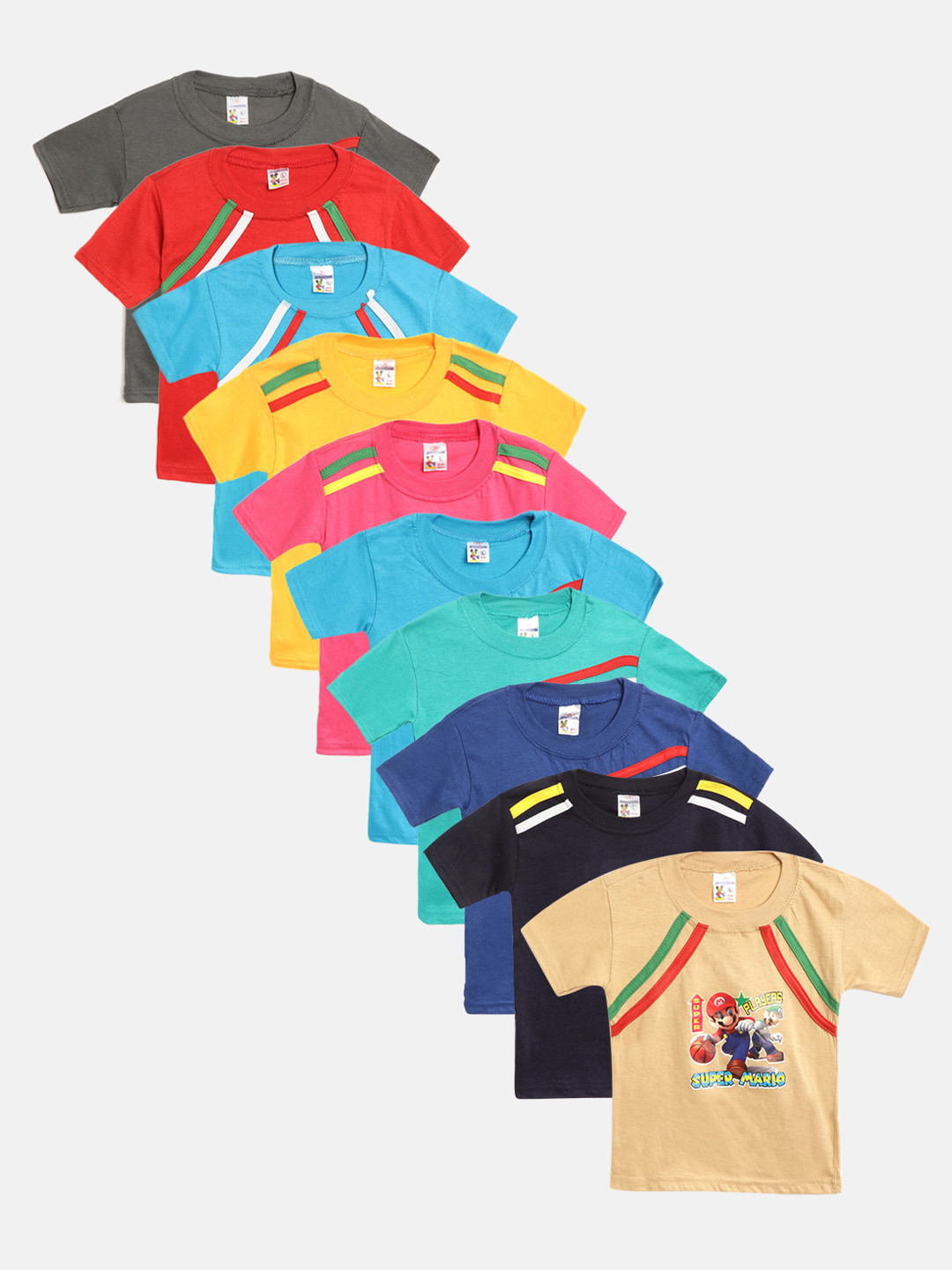 

MANZON Kids Pack of 10 Printed Pure Cotton T-shirts, Multi