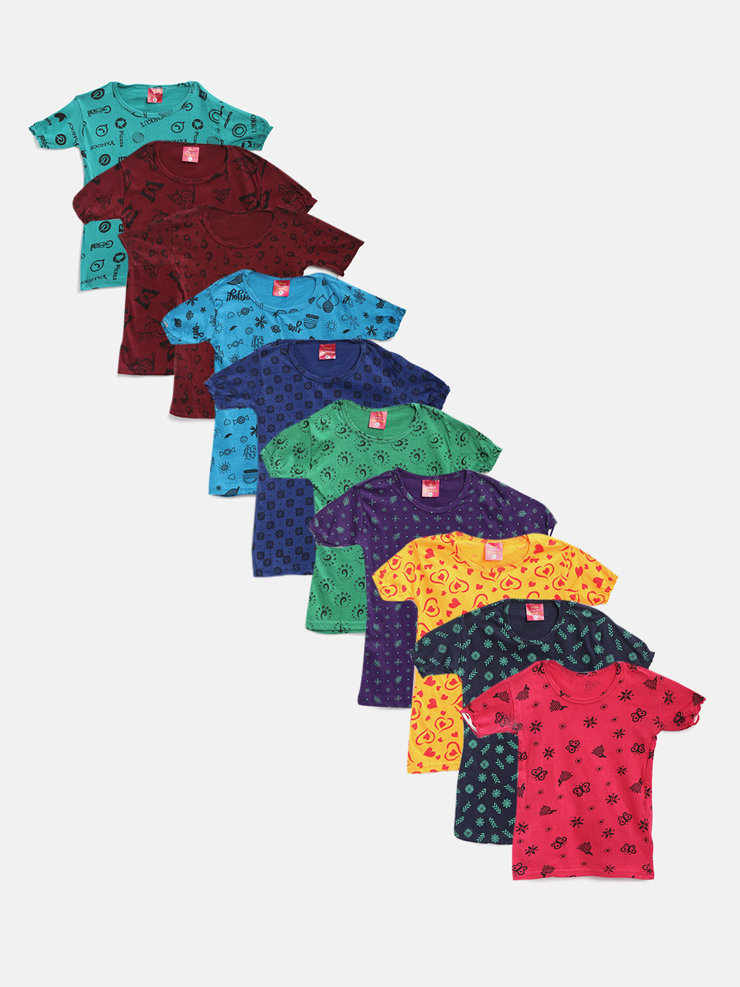 

MANZON Girls Pack of 10 Printed Tops, Multi