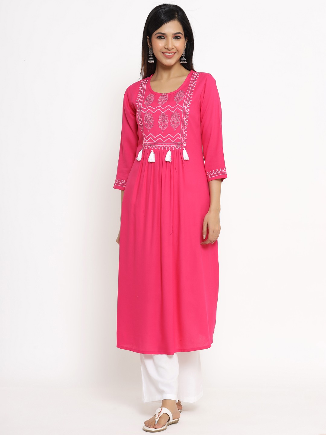 

Aprique FAB Women Pink Yoke Design A-Line Kurta