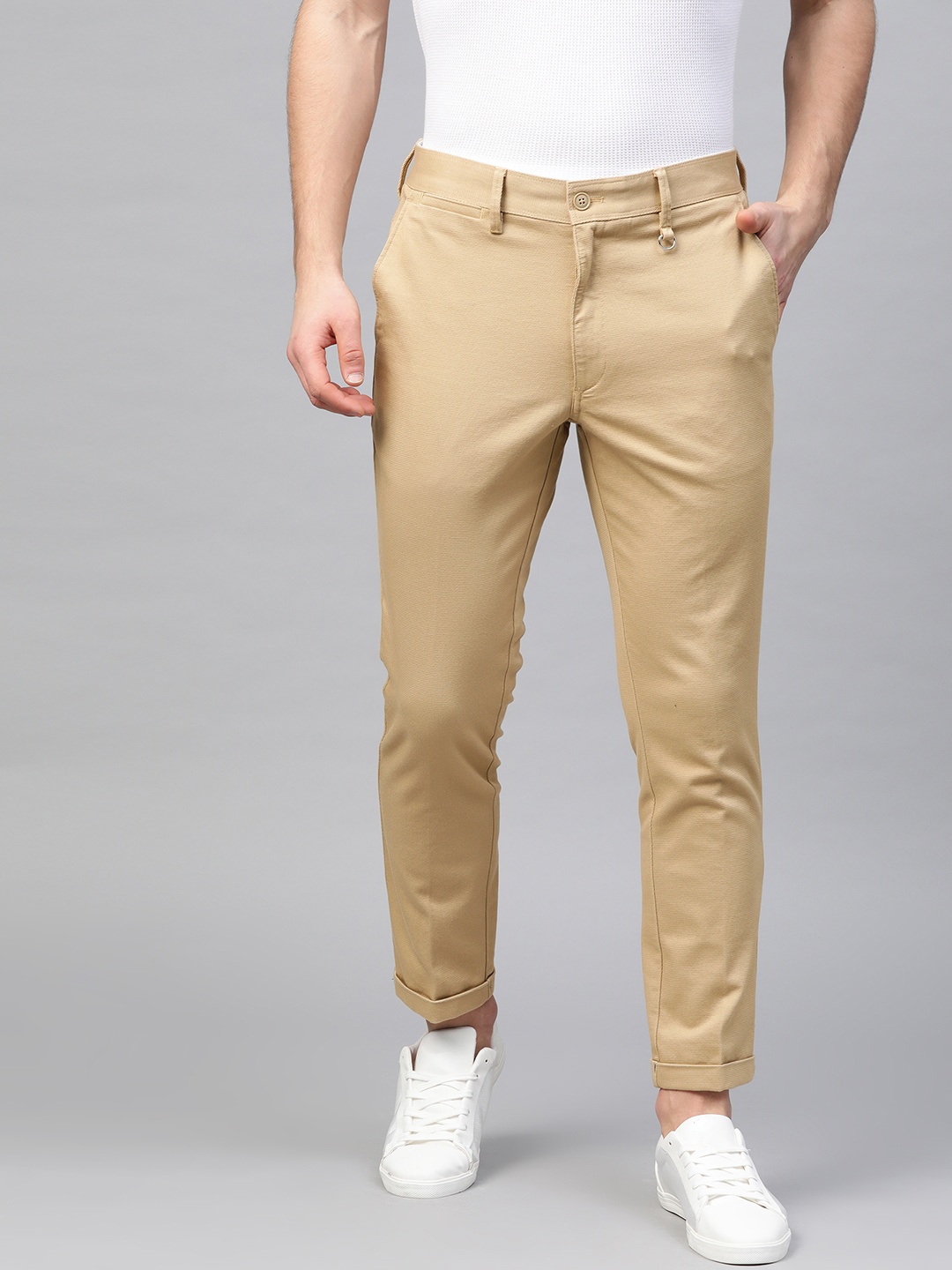 

Marks & Spencer Men Beige Slim Fit Textured Regular Trousers