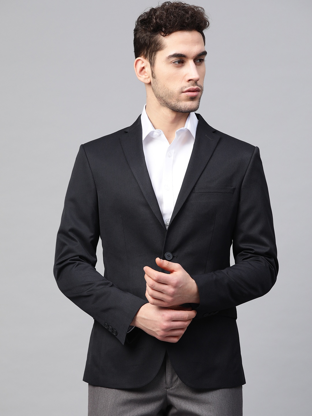 

Marks & Spencer Men Navy Blue Solid Single-Breasted Skinny Fit Formal Blazer