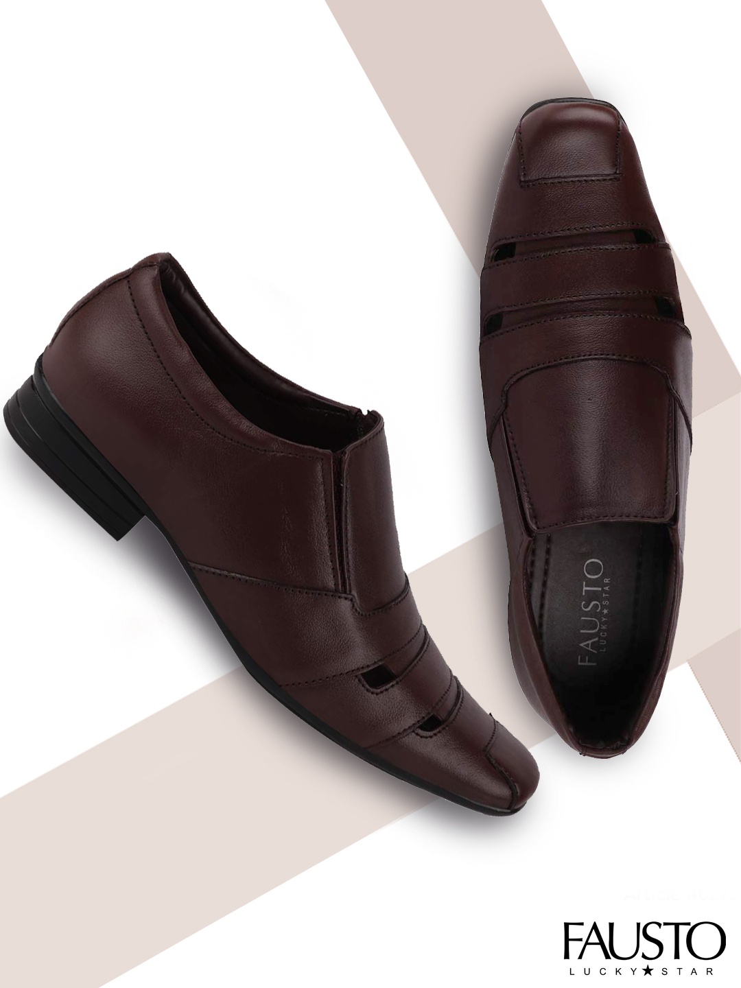 

FAUSTO Men Brown Solid Leather Formal Slip-Ons