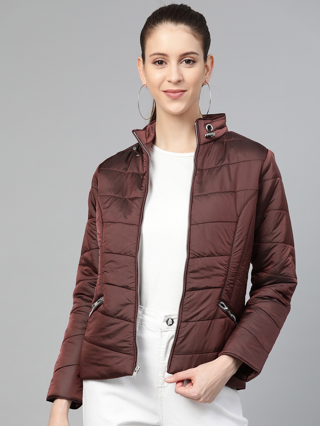 

Allen Solly Woman Burgundy Solid Padded Jacket
