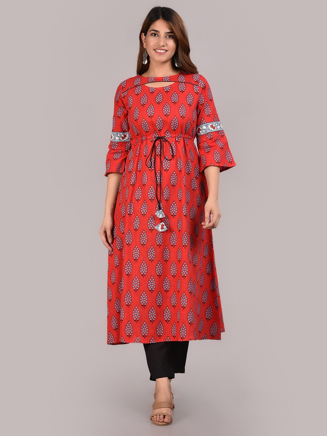 

YASH GALLERY Women Red & Grey Printed A-Line Kurta