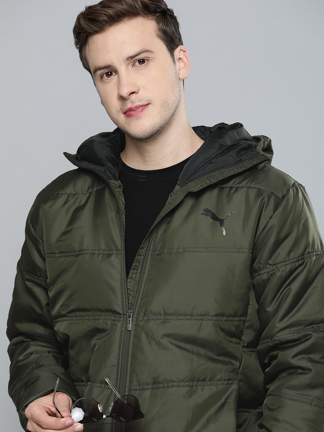 

Puma Men Olive Green Water Repellent WarmCELL Essentials 400 Down Hooded Padded Jacket