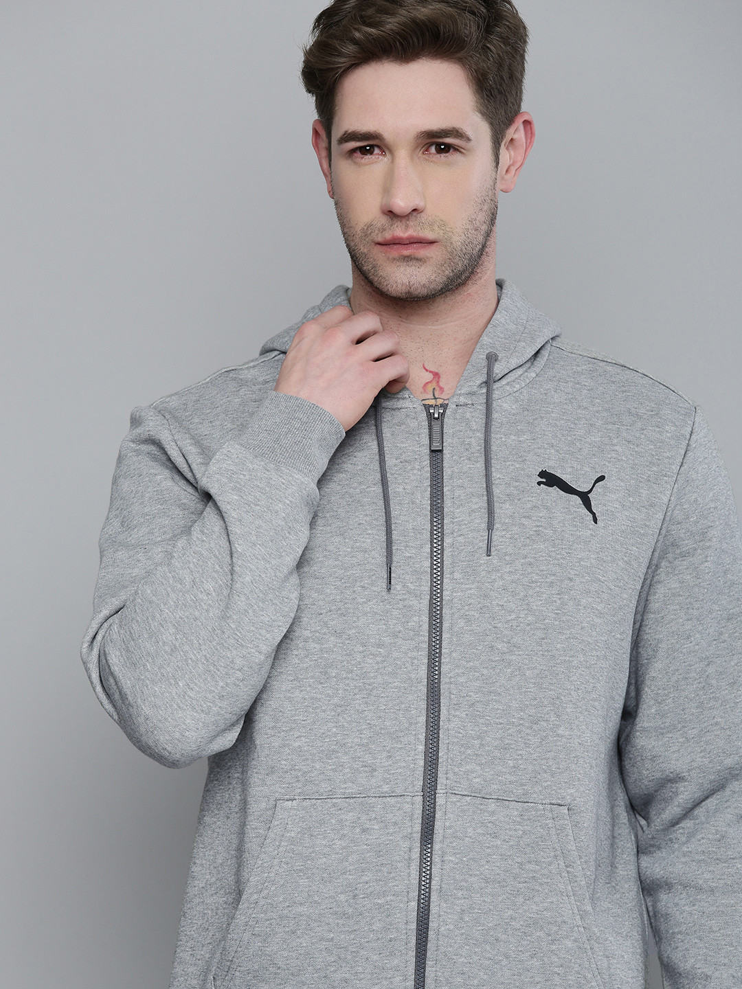 

Puma Men Grey Essentials Full Zip Fleece Hoodie
