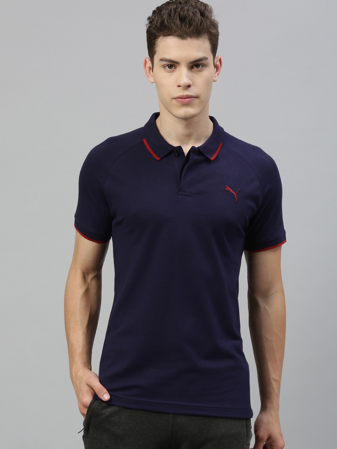 

Puma Men Navy Blue Solid Polo Collar T-shirt