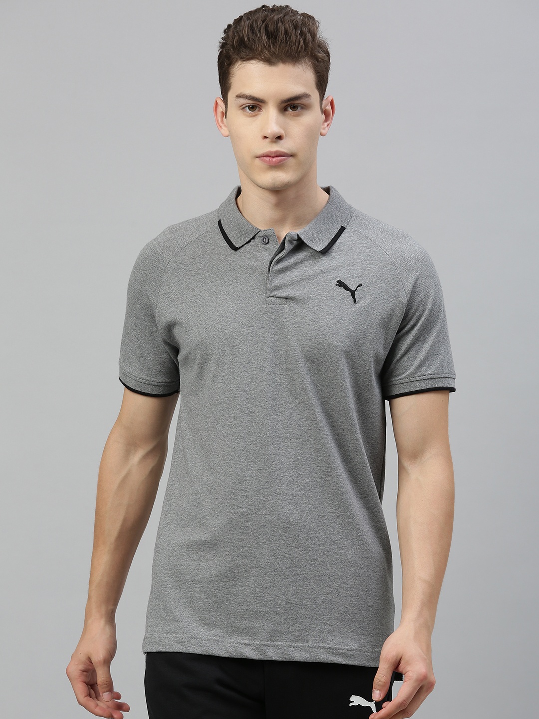 

Puma Men Grey Solid Polo Collar T-shirt