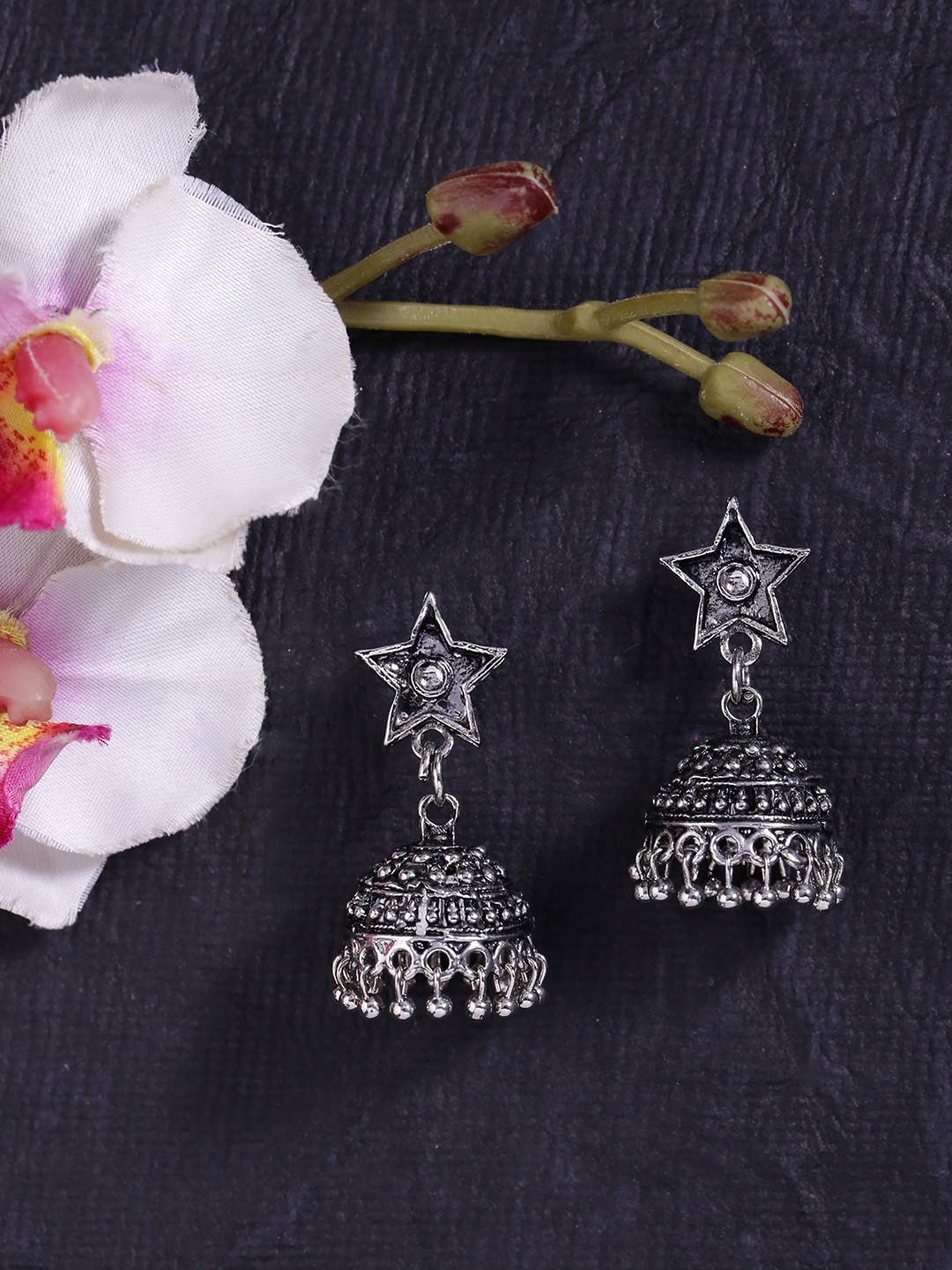 

Fida Silver-Toned Dome Shaped Jhumkas