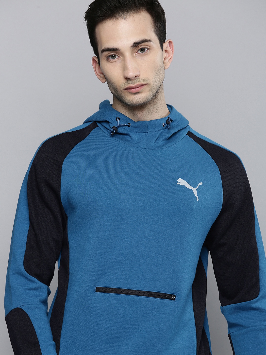 

Puma Men Blue Evostripe Colourblocked Hooded Sweatshirt