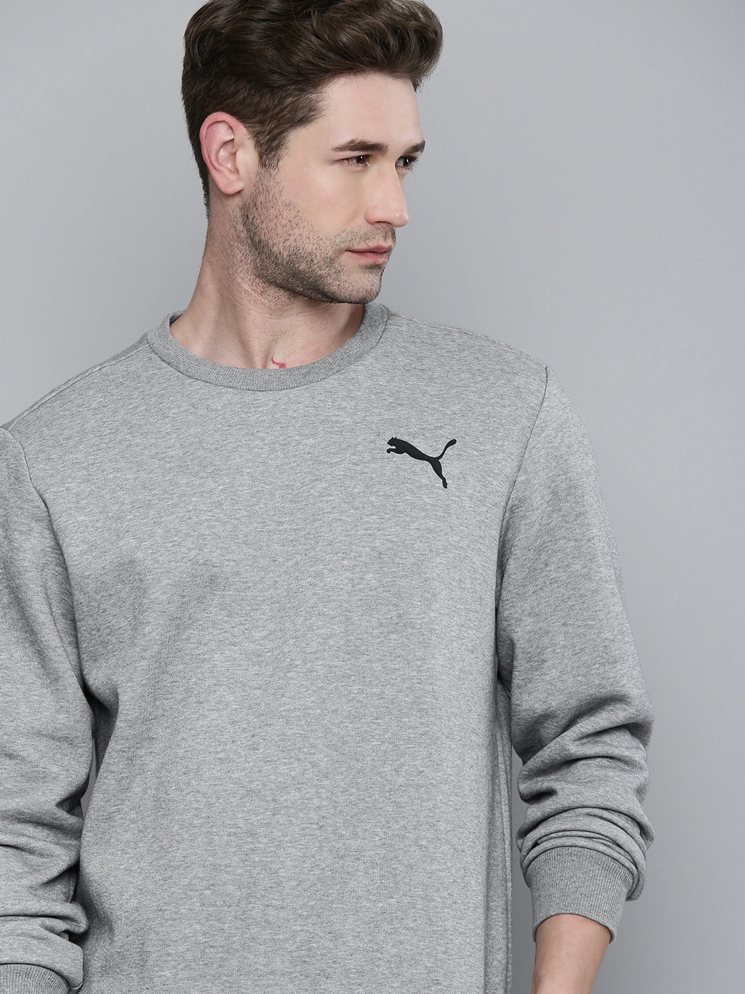 

Puma Men Grey Printed ESS Logo Crew Sweat FL Sweatshirt